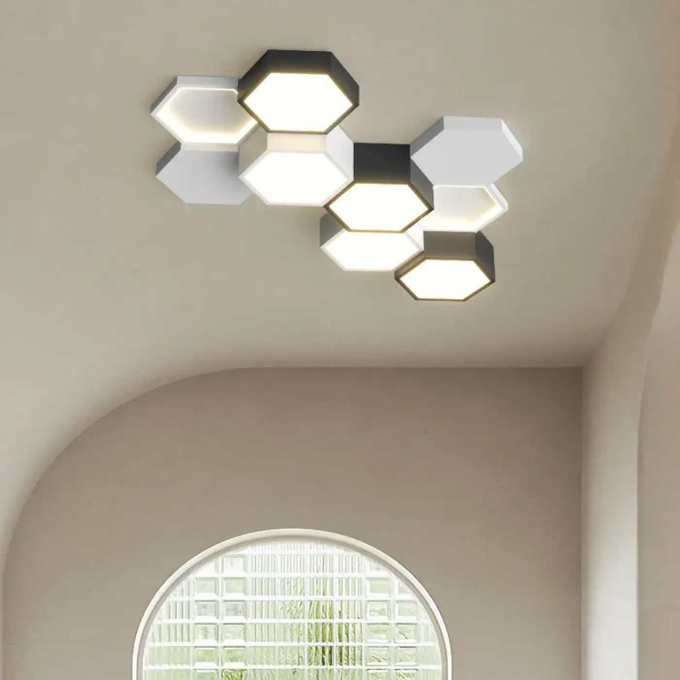 Plafonnier LED Hexagone Noir Blanc - Dalumea - vue 3