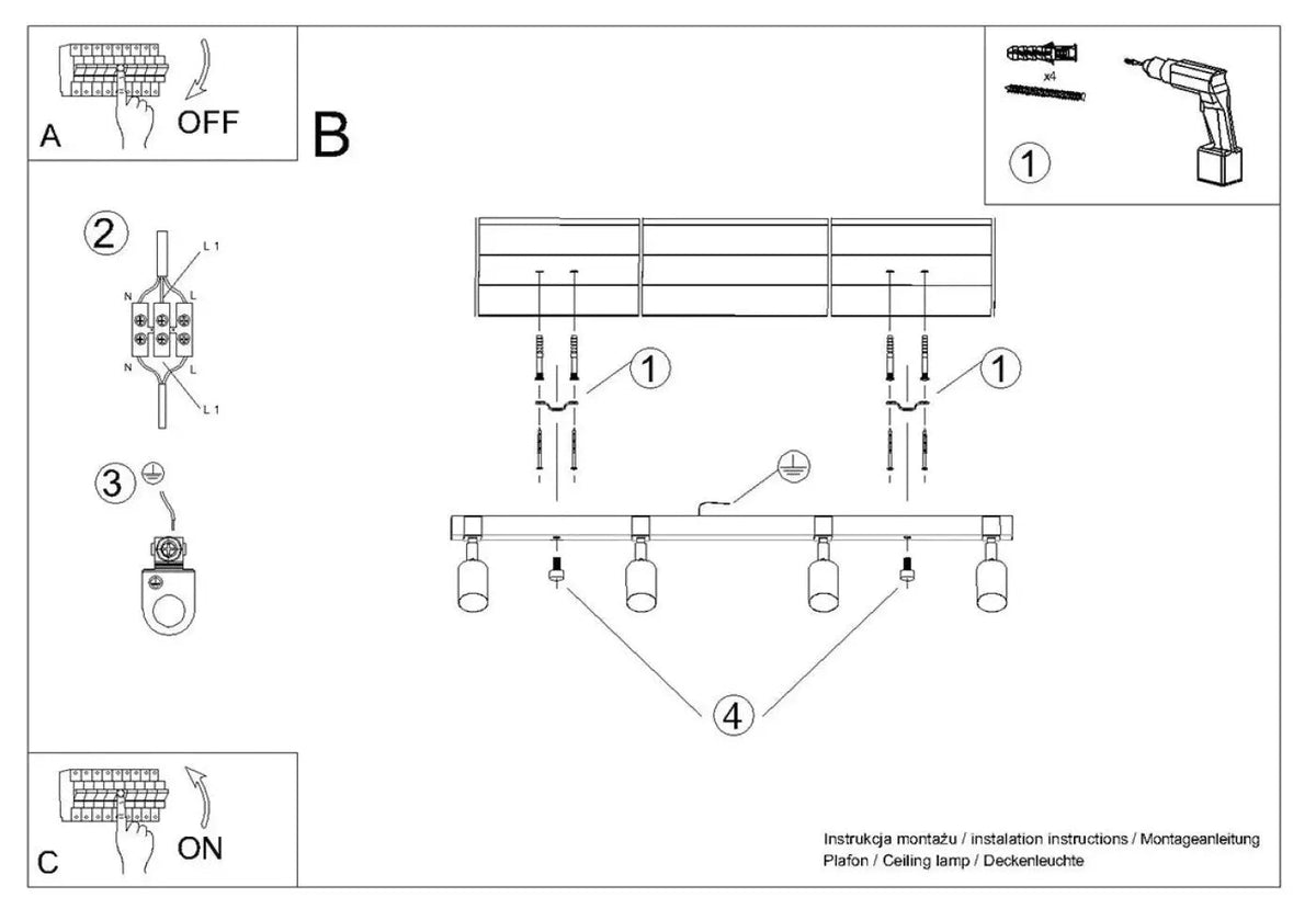 Plafonnier luminaire plafonnier noir a 4 spots orientables - noir - Dalumea - vue 14