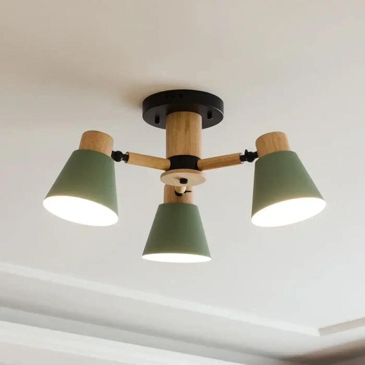 Plafonnier Scandinave Bois Métal Vert Blanc - Dalumea - vue 2