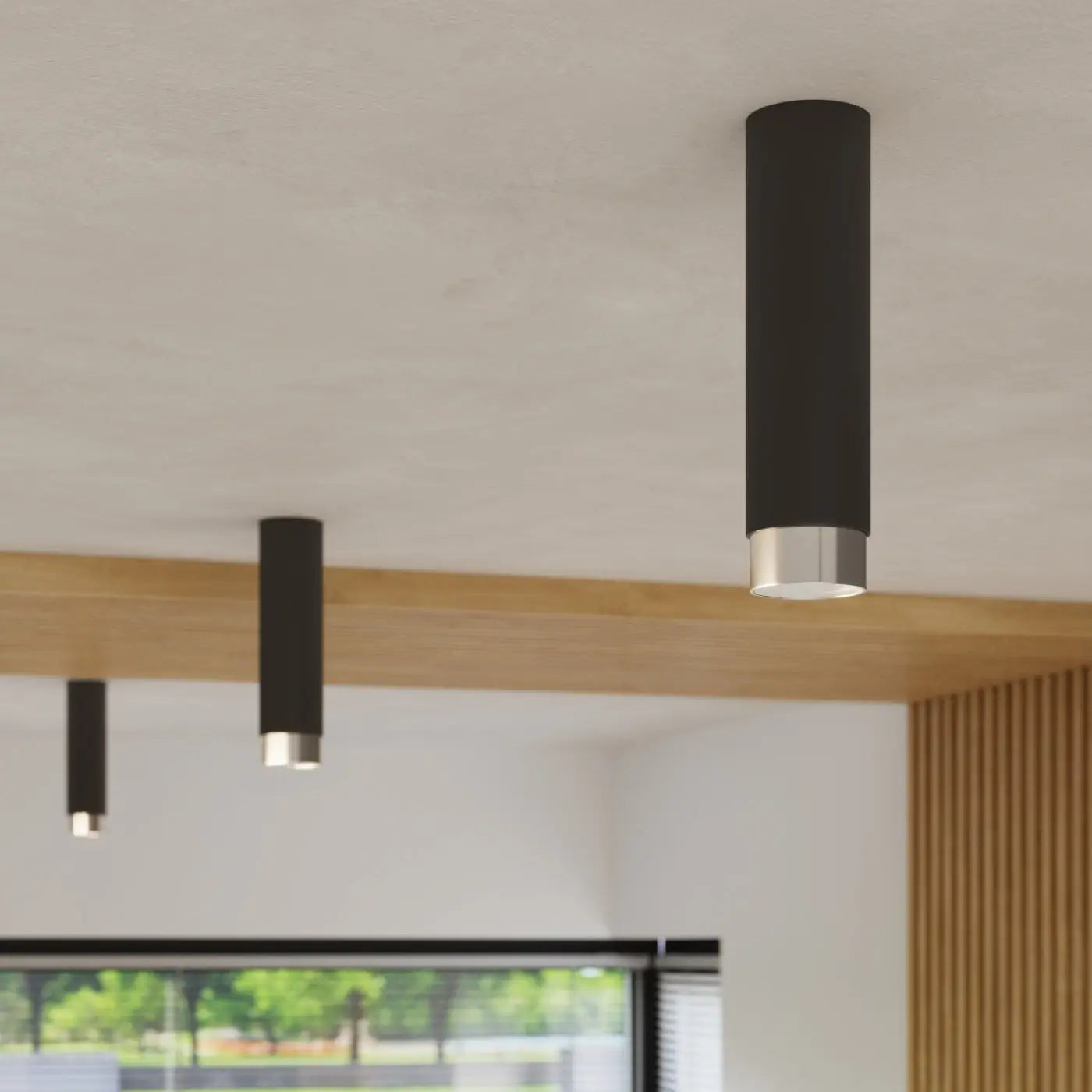 Plafonnier Cylindre Noir Chrome LED - Dalumea - vue 8