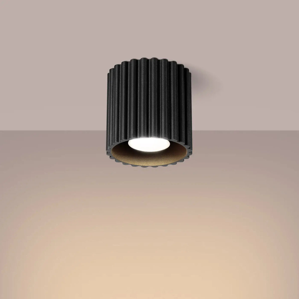 Plafonnier Cylindrique Noir Rainuré - Dalumea - vue 1