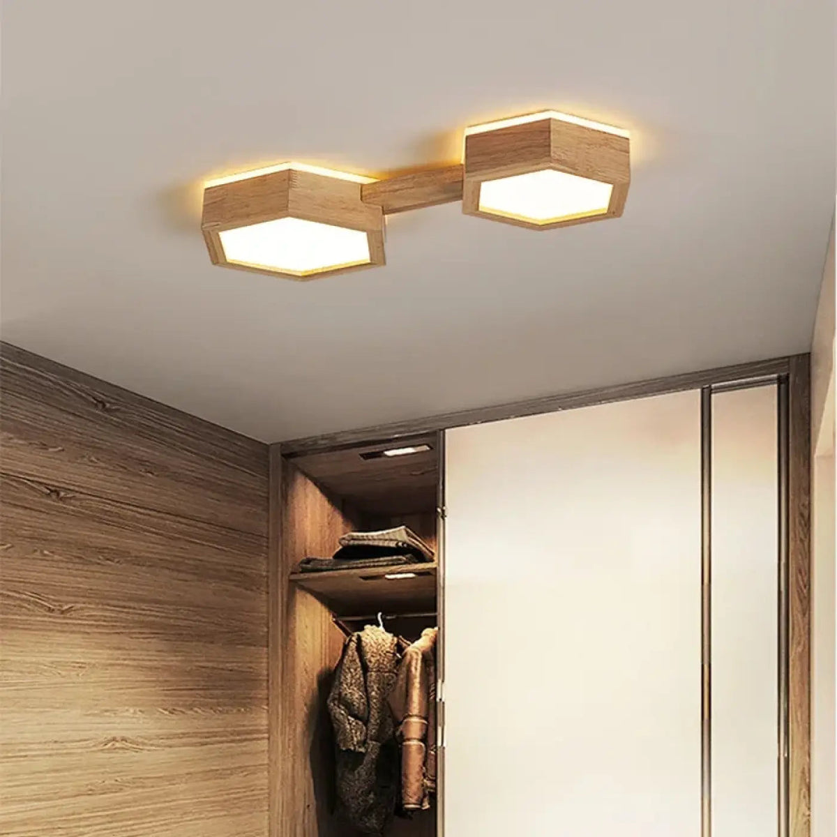 Plafonnier Bois Naturel LED Géométrique - Dalumea - vue 4