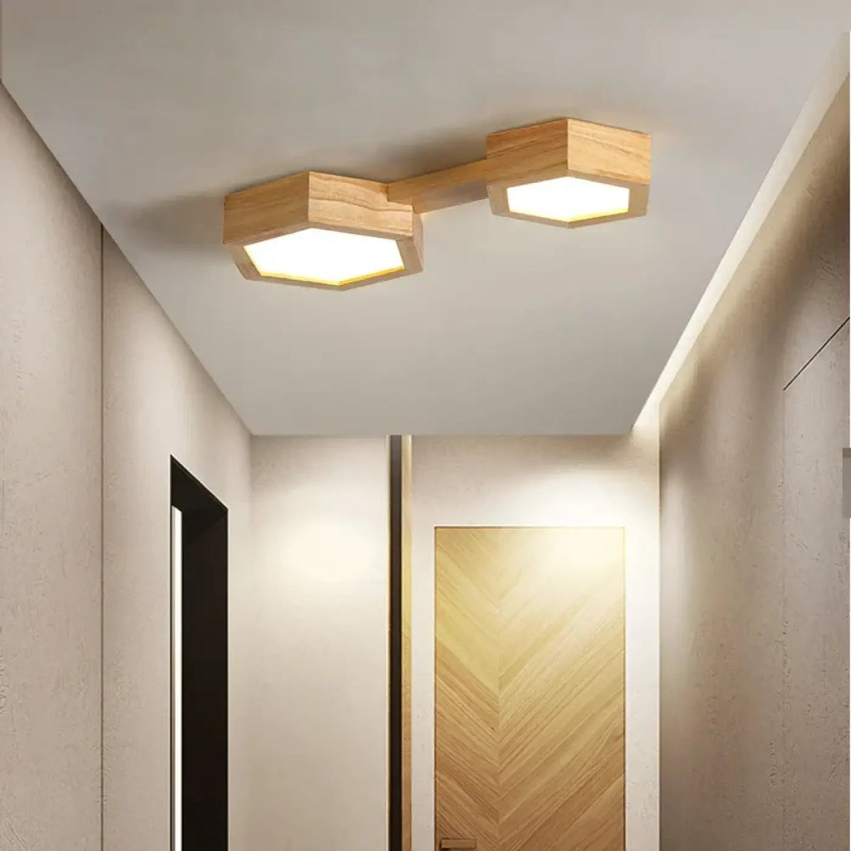 Plafonnier Bois Naturel LED Géométrique - Dalumea - vue 3