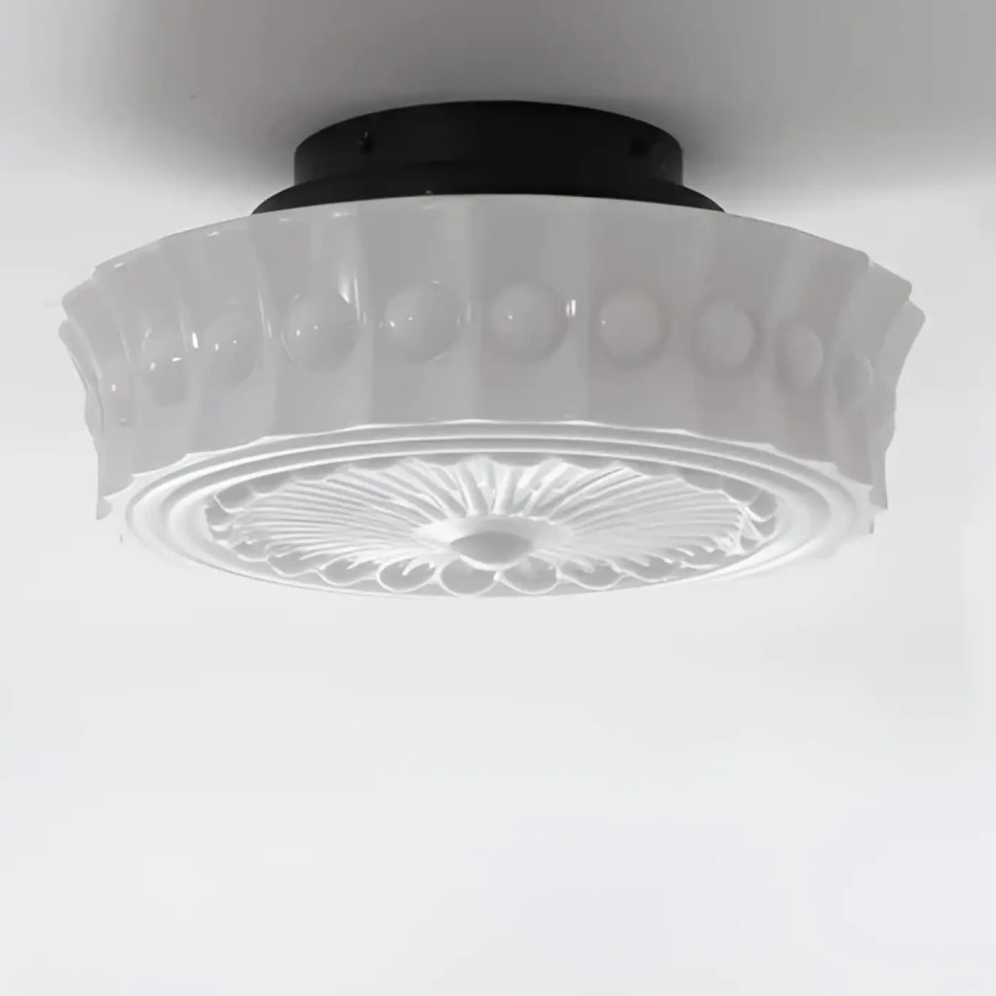 Plafonnier Design Rétro Verre Blanc Sculpté - Dalumea - vue 7