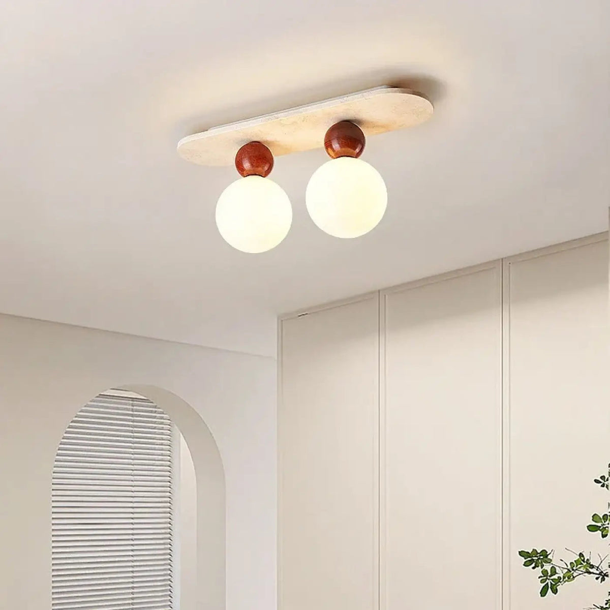 Plafonnier Sphères Béton Bois Design Minimaliste - Dalumea - vue 3