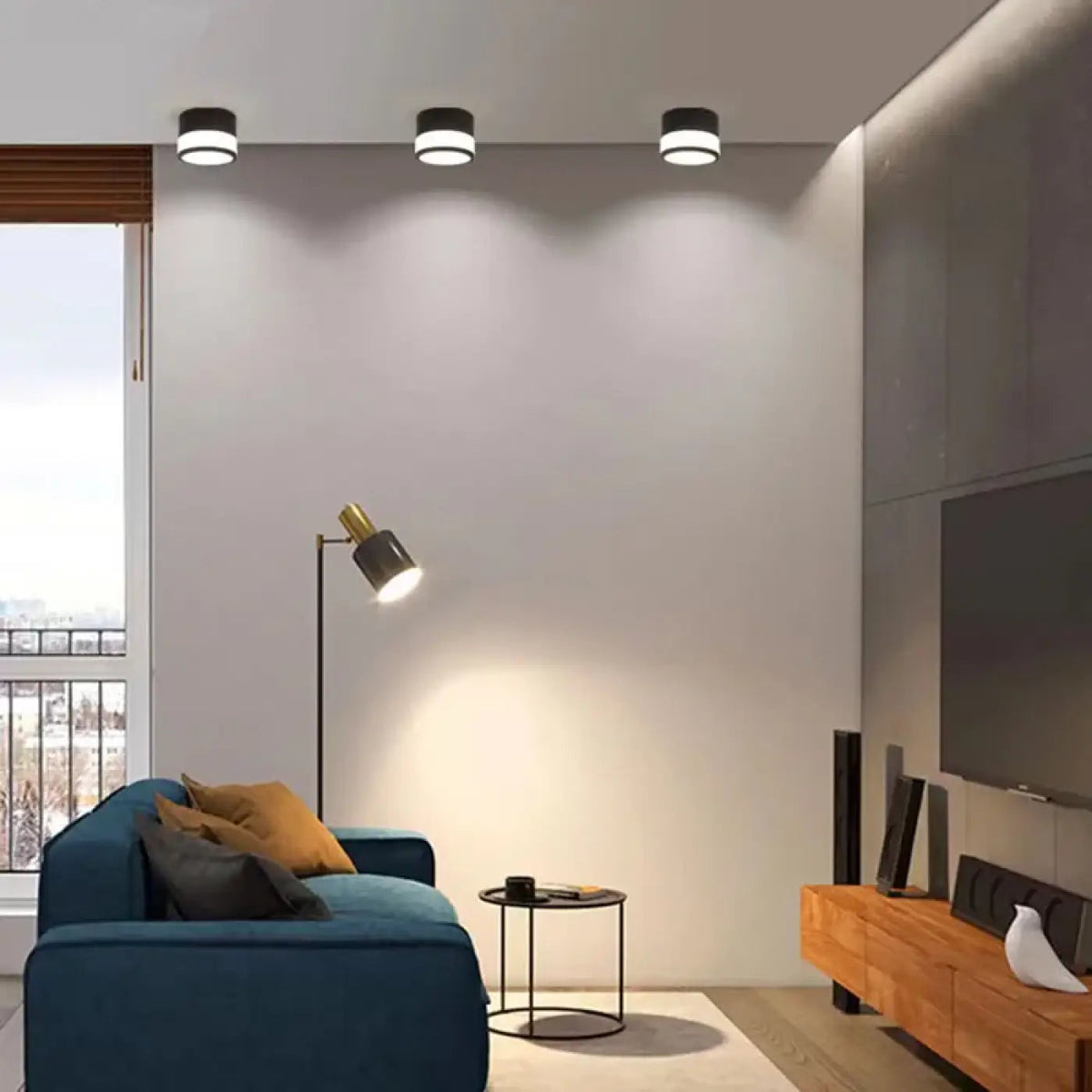 Plafonnier LED Cylindrique Noir Blanc - Dalumea - vue 1