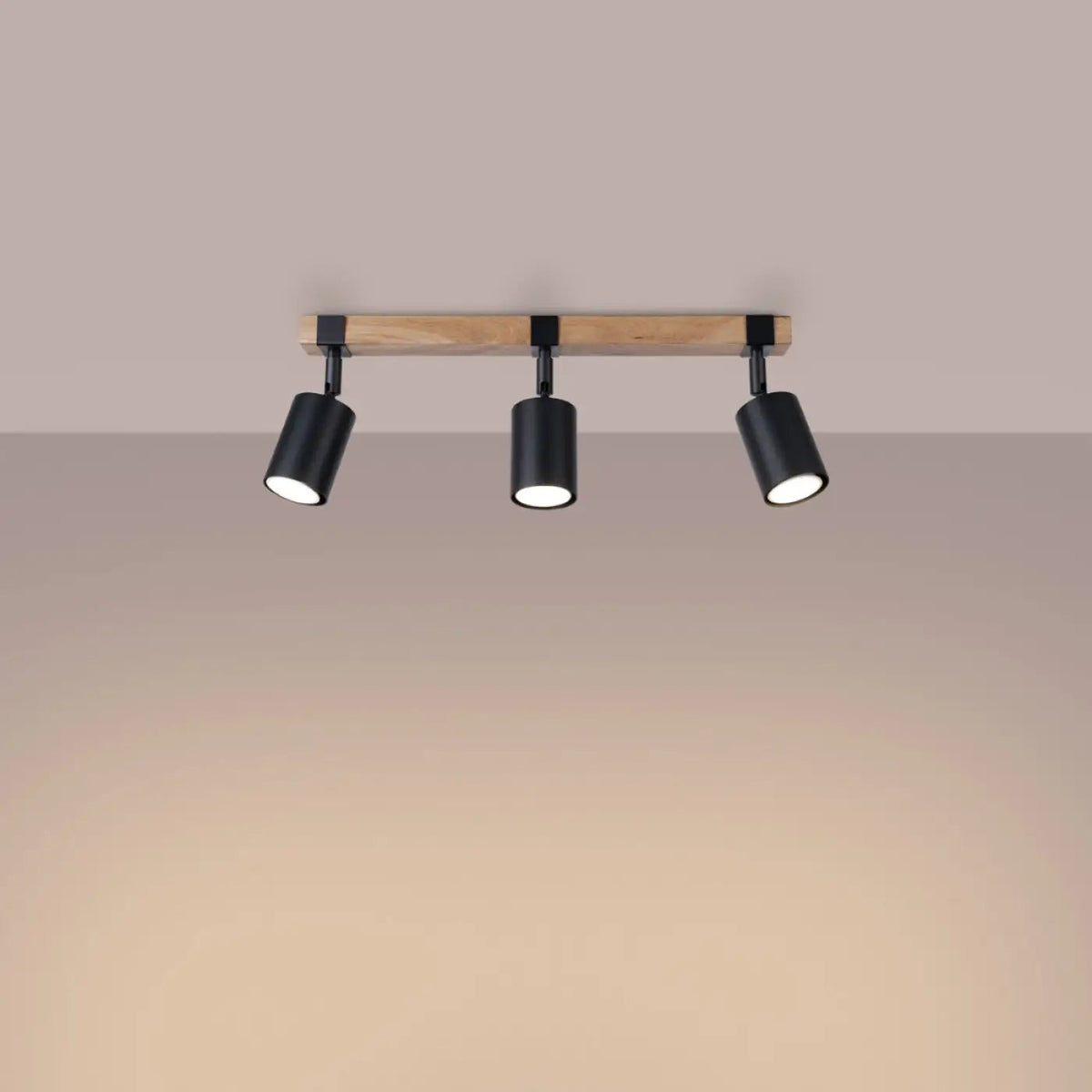 Plafonnier 3 Spots Orientables Noir Bois - Dalumea - vue 1
