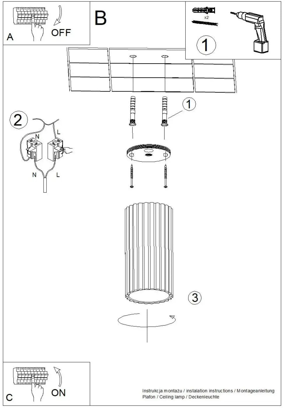 Plafonnier Cylindrique Blanc Strié LED - Dalumea - vue 3