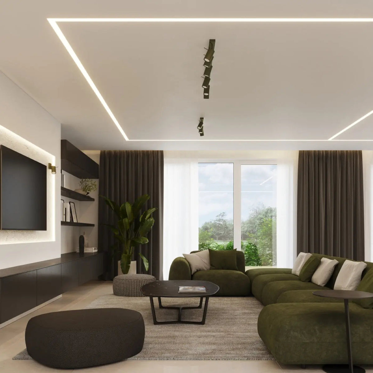 Plafonnier 2 Spots Lisse Vert Olive - Dalumea - vue 9