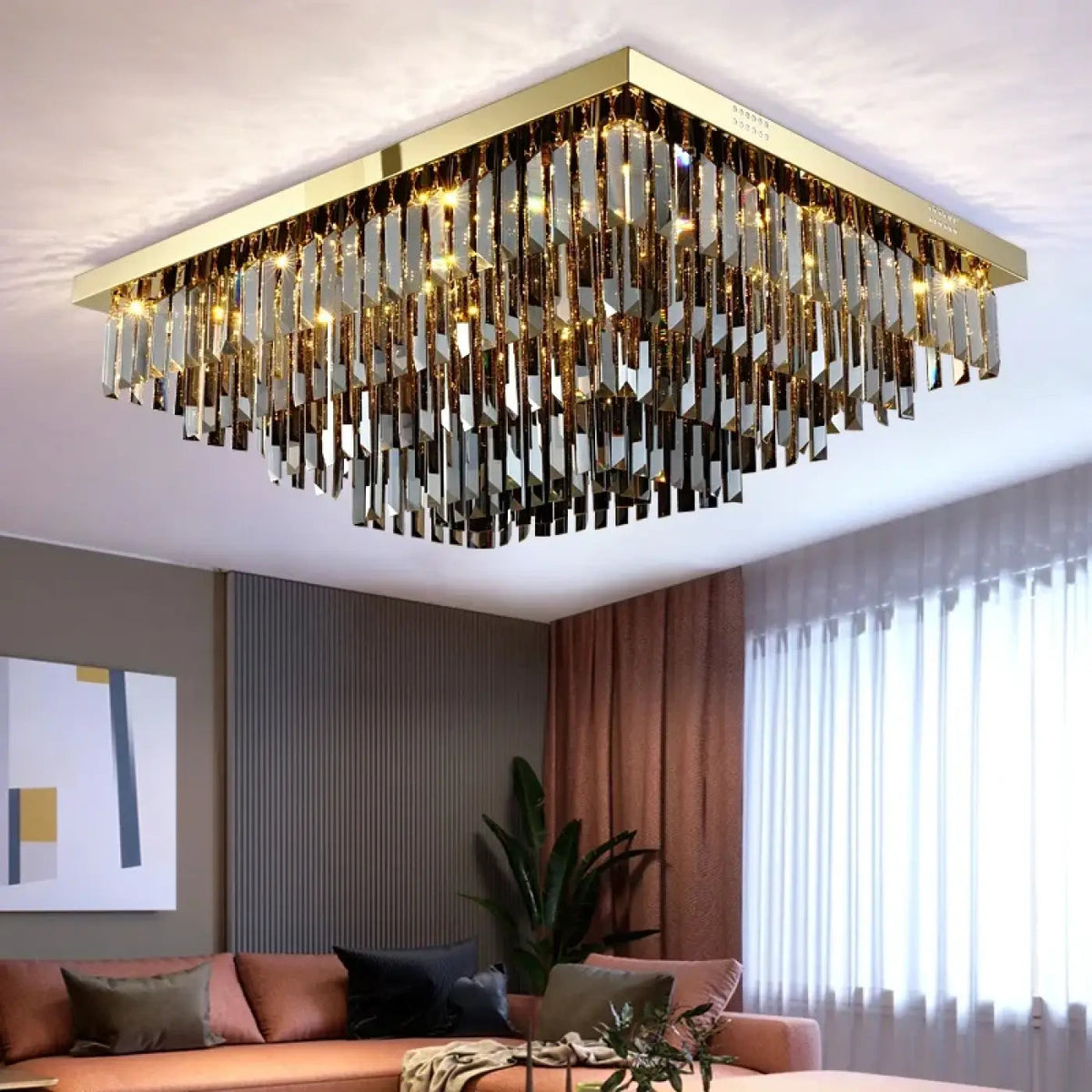 Plafonnier Cristal Carré Doré Design Moderne - Dalumea - vue 1