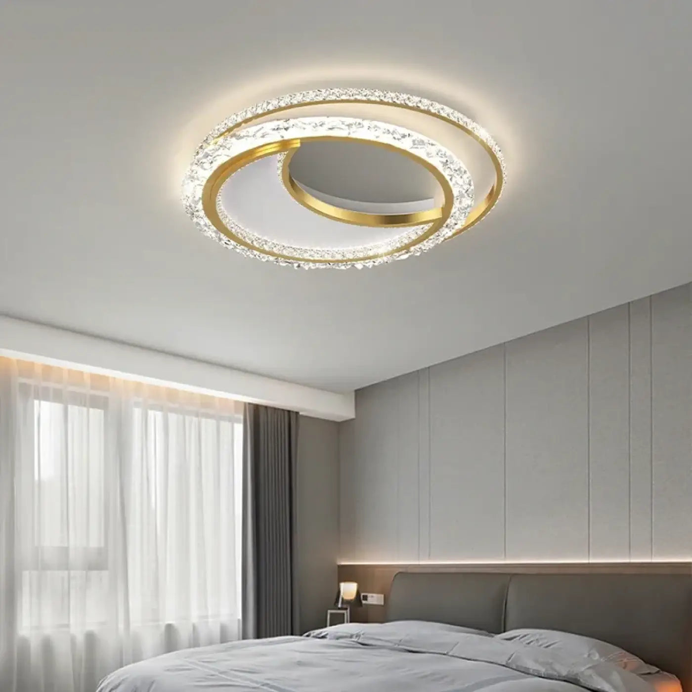 Plafonnier LED Double Anneau Cristal - Dalumea - vue 5