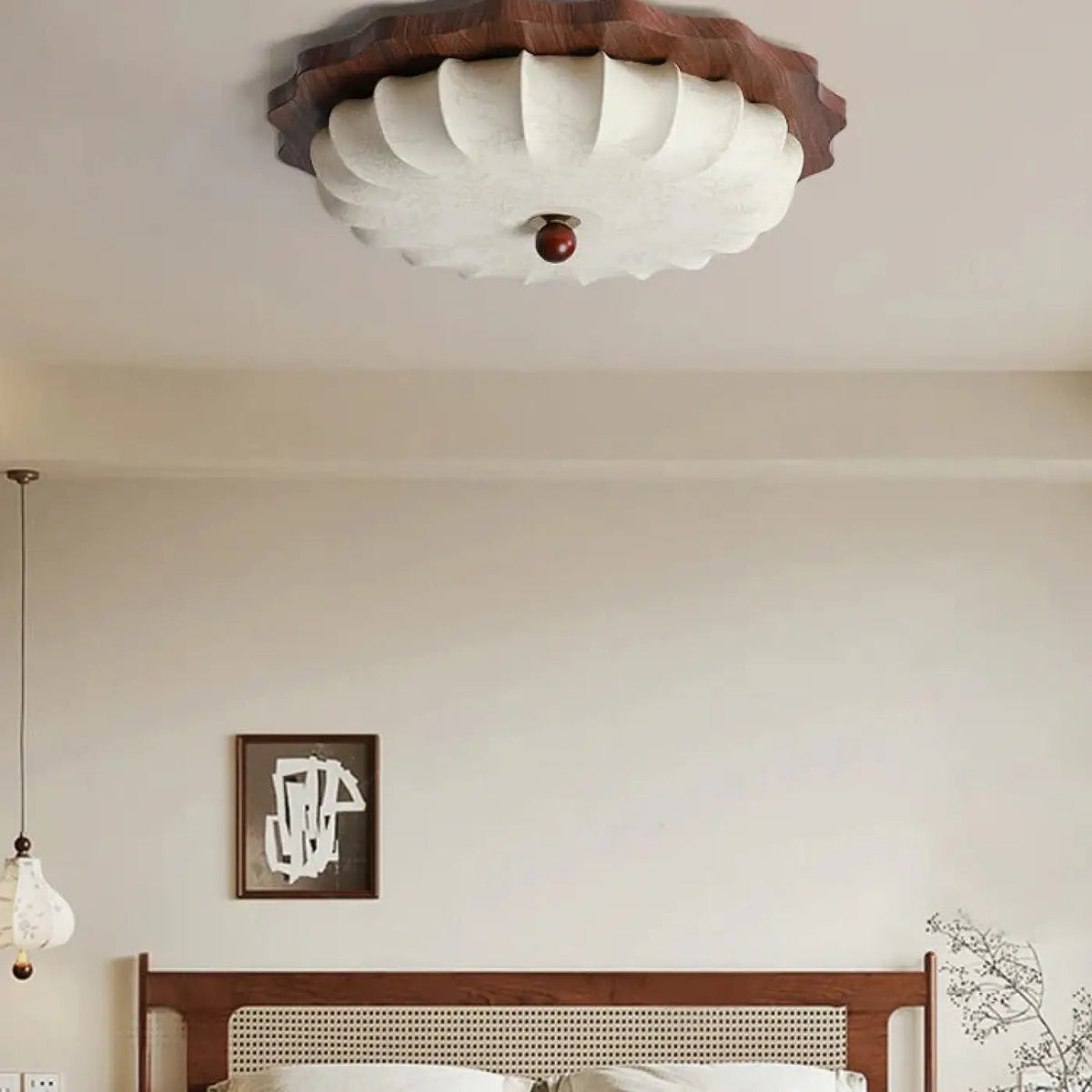 Plafonnier Bois Tissu Style Lanterne Vintage - Dalumea - vue 2