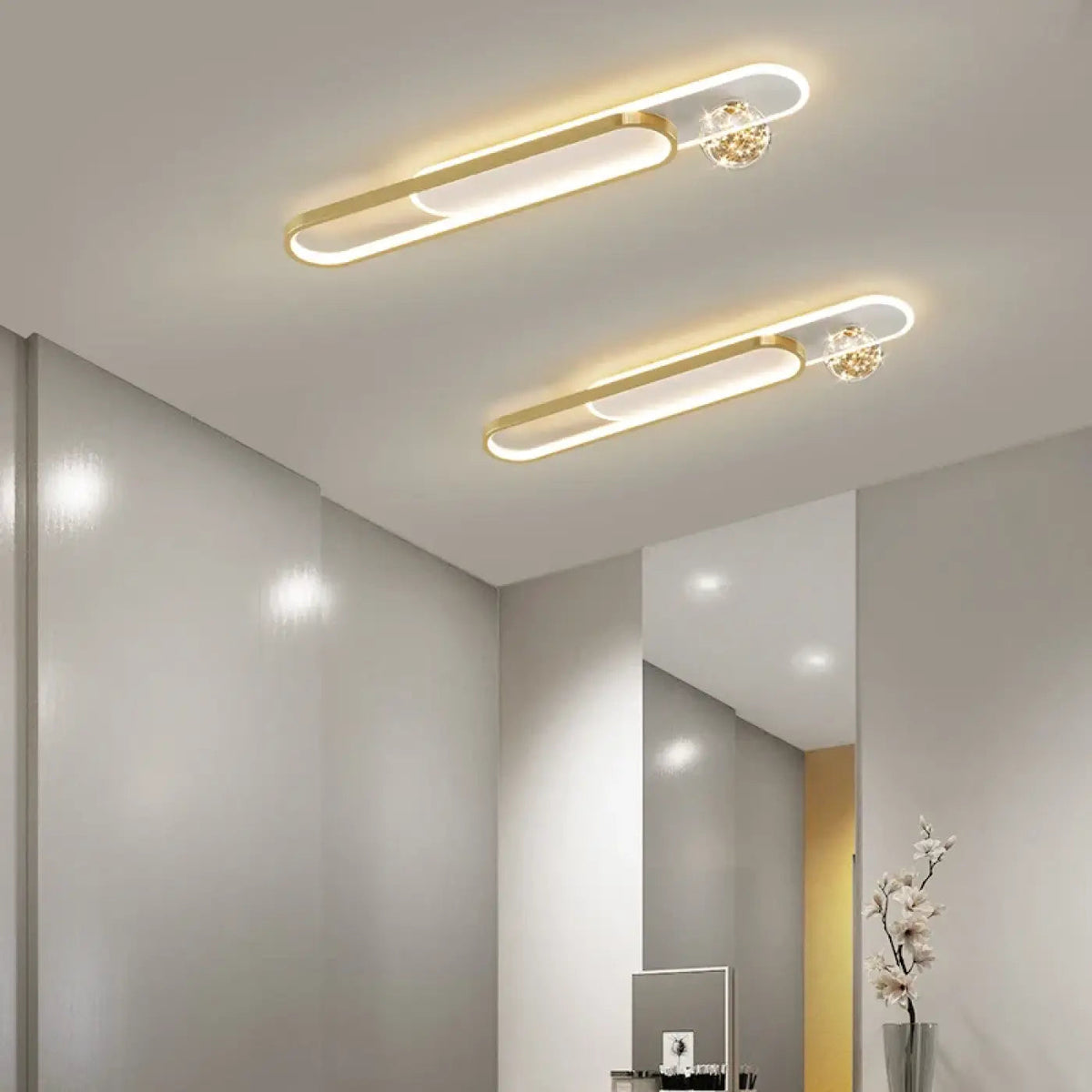 Plafonnier LED Ovale Doré Cristal - Dalumea - vue 4