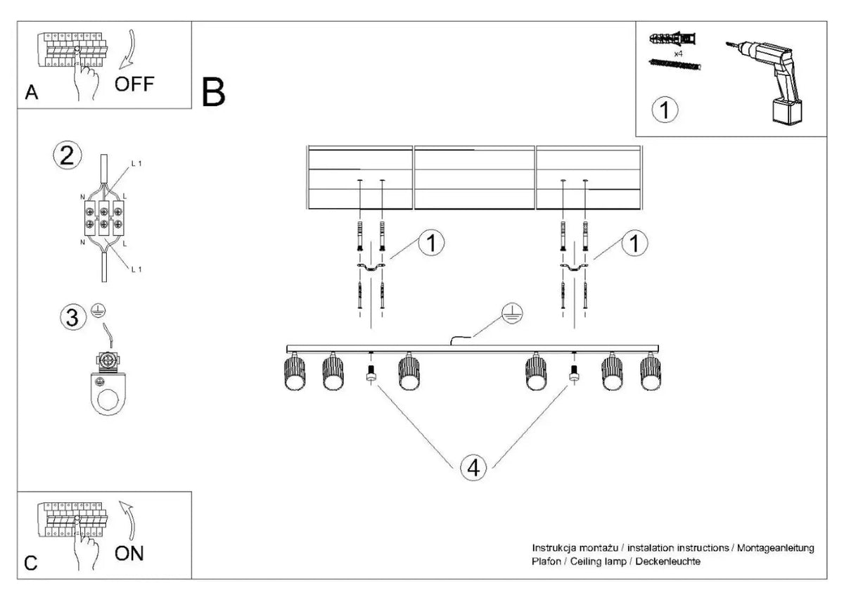 Plafonnier luminaire plafonnier beige avec six spots reglables - beige - Dalumea - vue 12