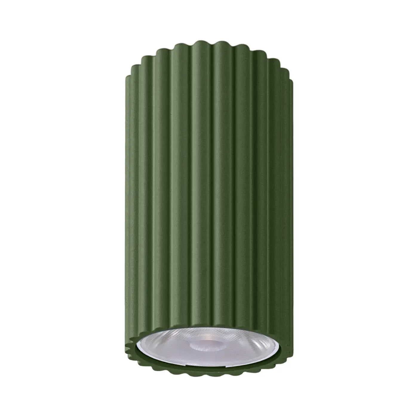 Plafonnier Cylindrique Strié Anneau Chromé Vert Olive - Dalumea - vue 1