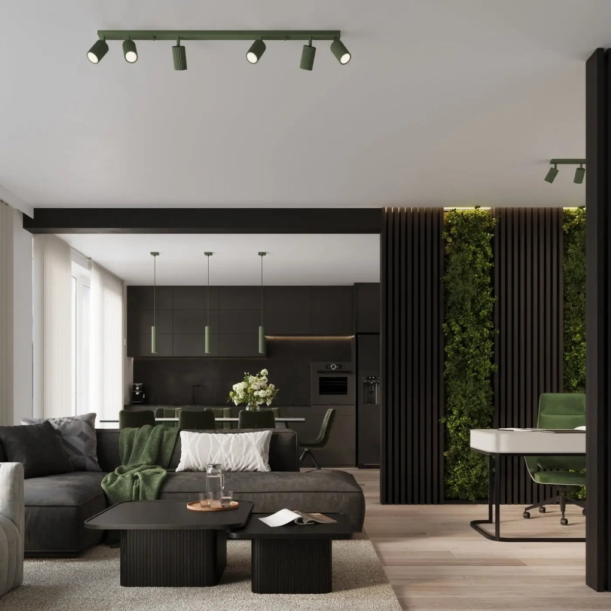 Plafonnier 4 Spots Orientables Cannelé Vert Olive - Dalumea - vue 10