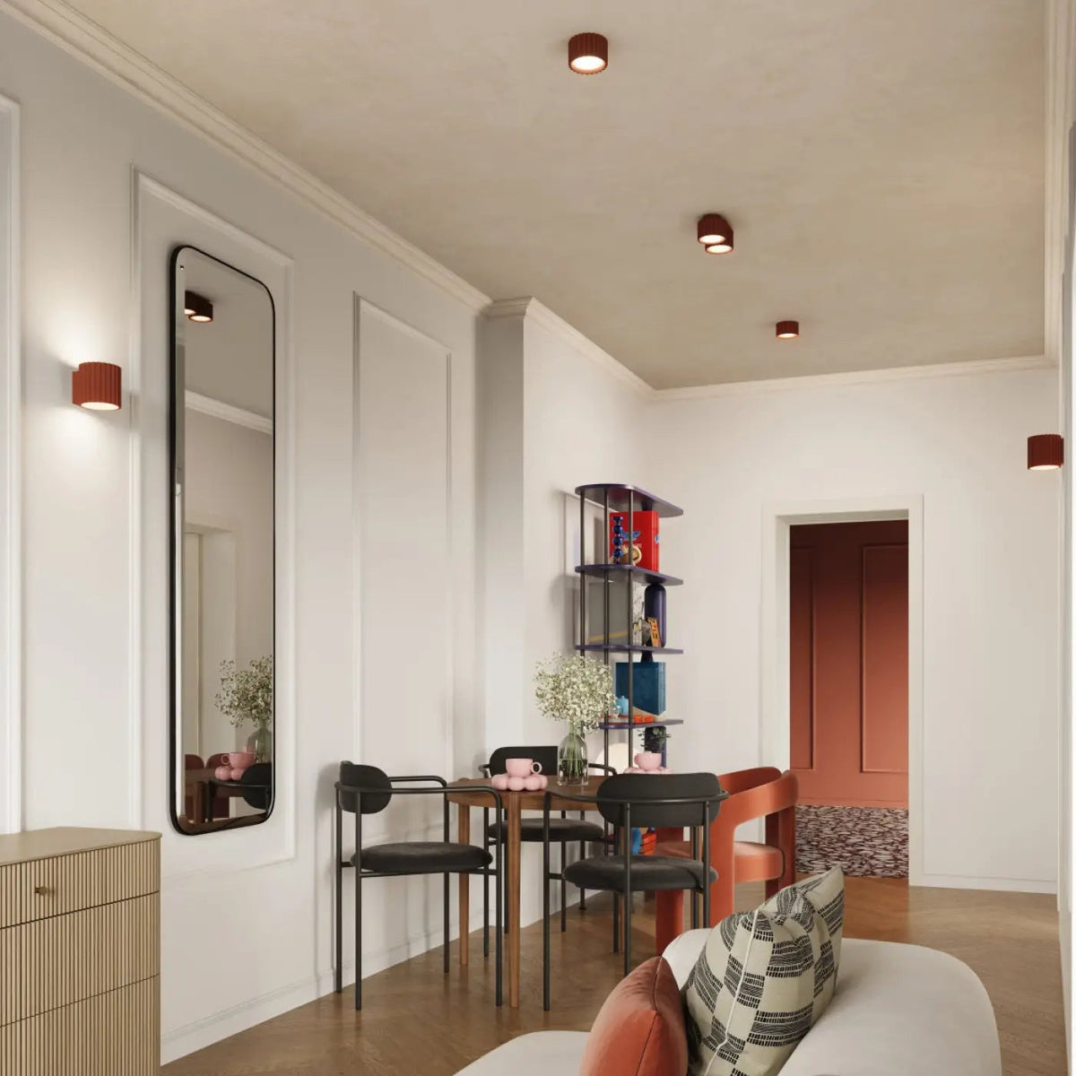 Plafonnier Double Spot Base Arrondie Rouge Ocre - Dalumea - vue 8