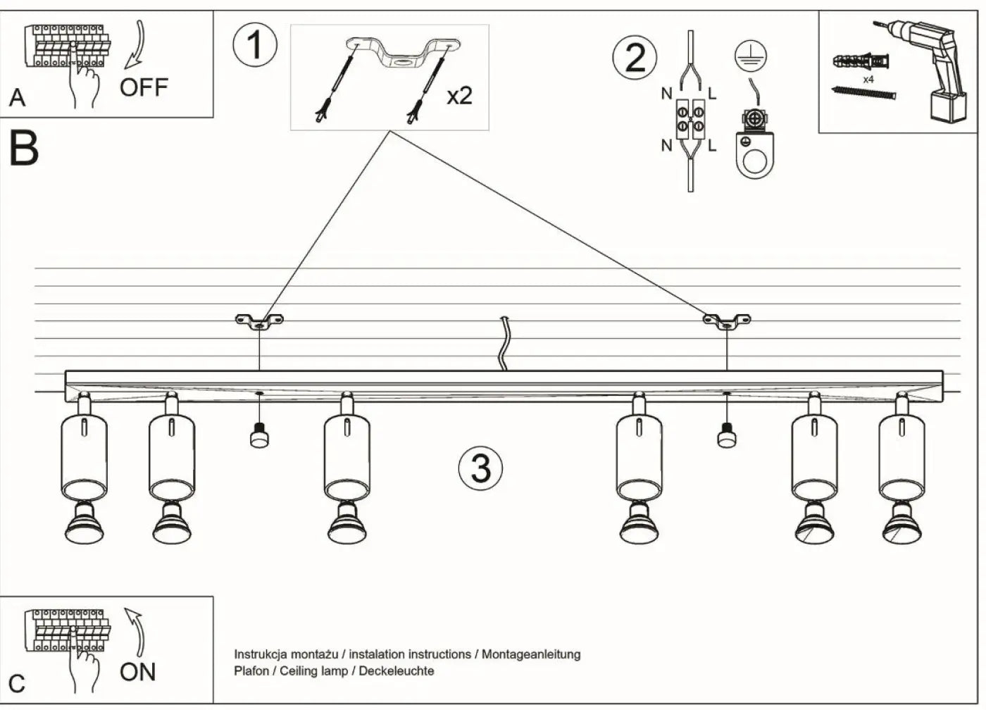 Plafonnier 6 Spots Orientables Chrome - Dalumea - vue 7