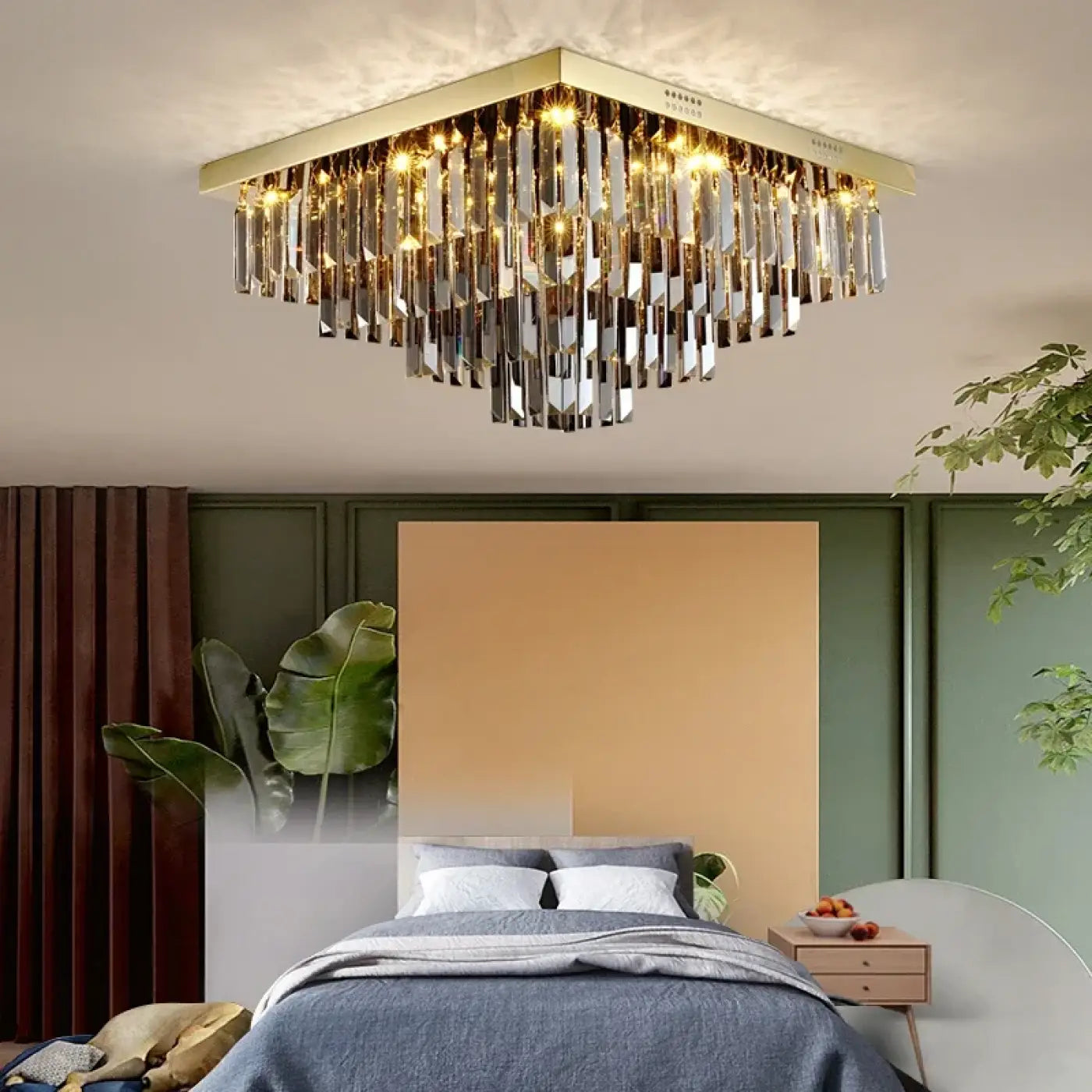 Plafonnier Cristal Carré Doré Design Moderne - Dalumea - vue 4