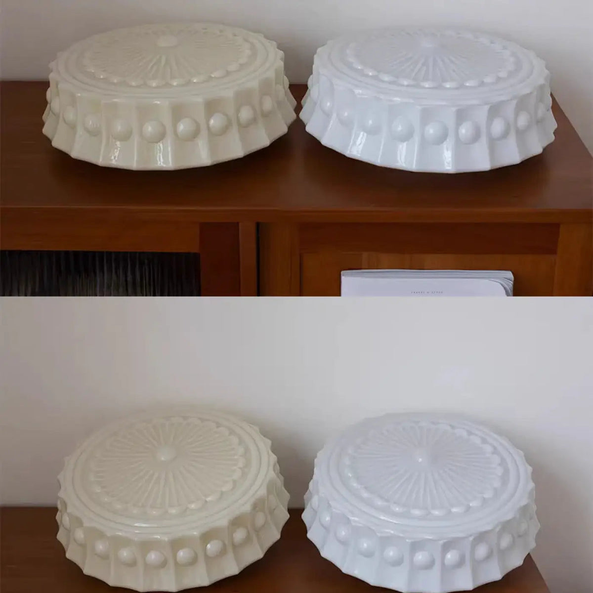 Plafonnier Design Rétro Verre Blanc Sculpté - Dalumea - vue 5