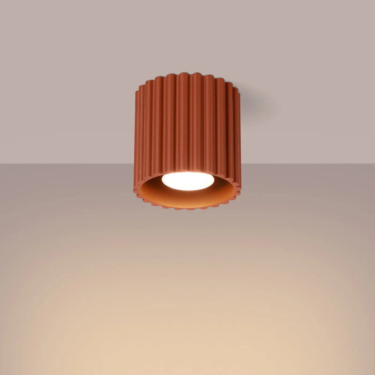 Plafonnier Cylindrique Strié Ouverture Lisse Rouge Ocre - Dalumea - vue 1