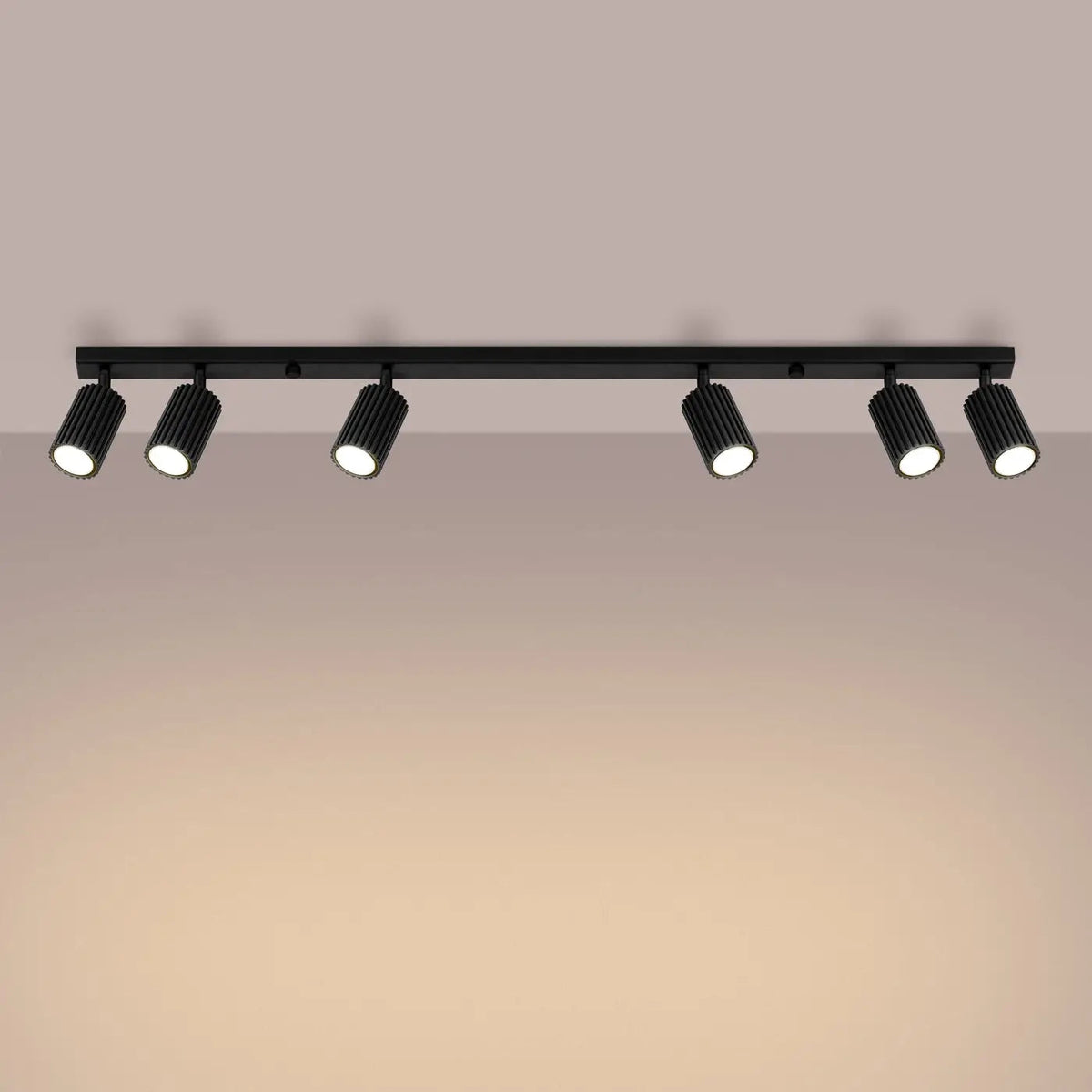 Plafonnier 6 Spots Orientables Cannelé Noir - Dalumea - vue 1