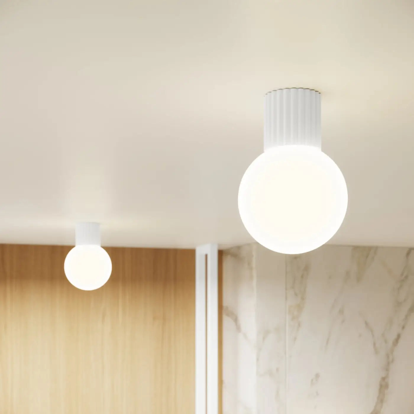 Plafonnier Blanc Minimaliste Globe Opalin - Dalumea - vue 9