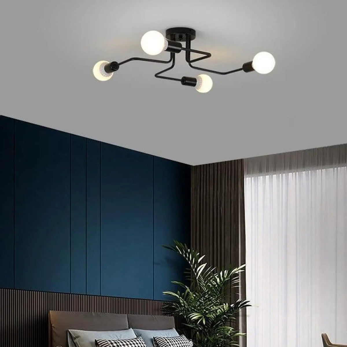 Plafonnier LED Ampoules Apparentes Design Noir - Dalumea - vue 6