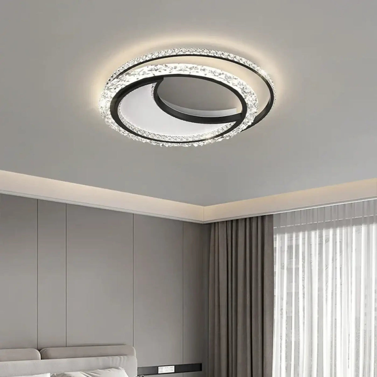 Plafonnier LED Double Anneau Cristal - Dalumea - vue 4