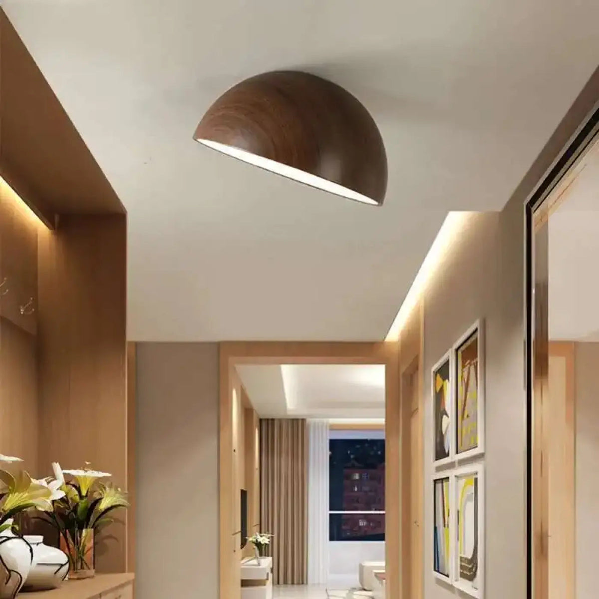 Plafonnier Demi Sphère Bois LED - Dalumea - vue 6