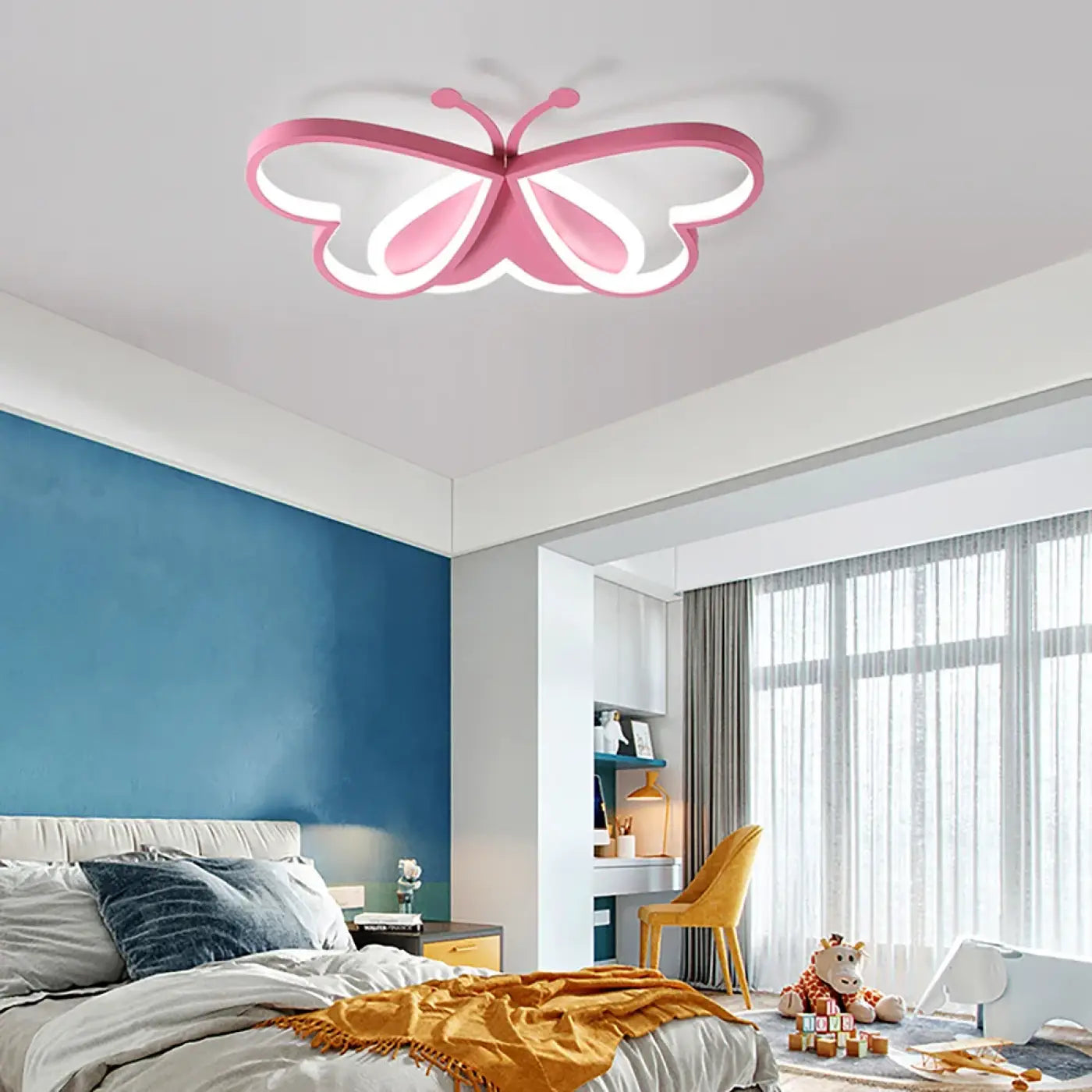 Plafonnier Papillon Rose LED Chambre Fille - Dalumea - vue 1
