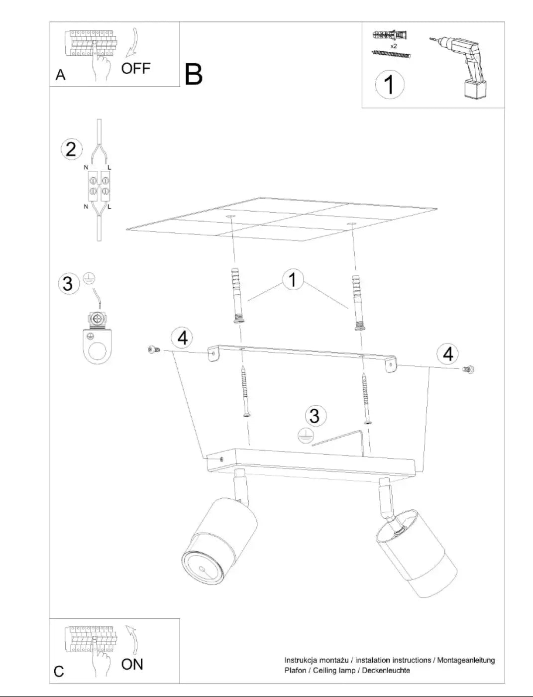 Plafonnier 2 Spots Orientables Noir Chrome - Dalumea - vue 8