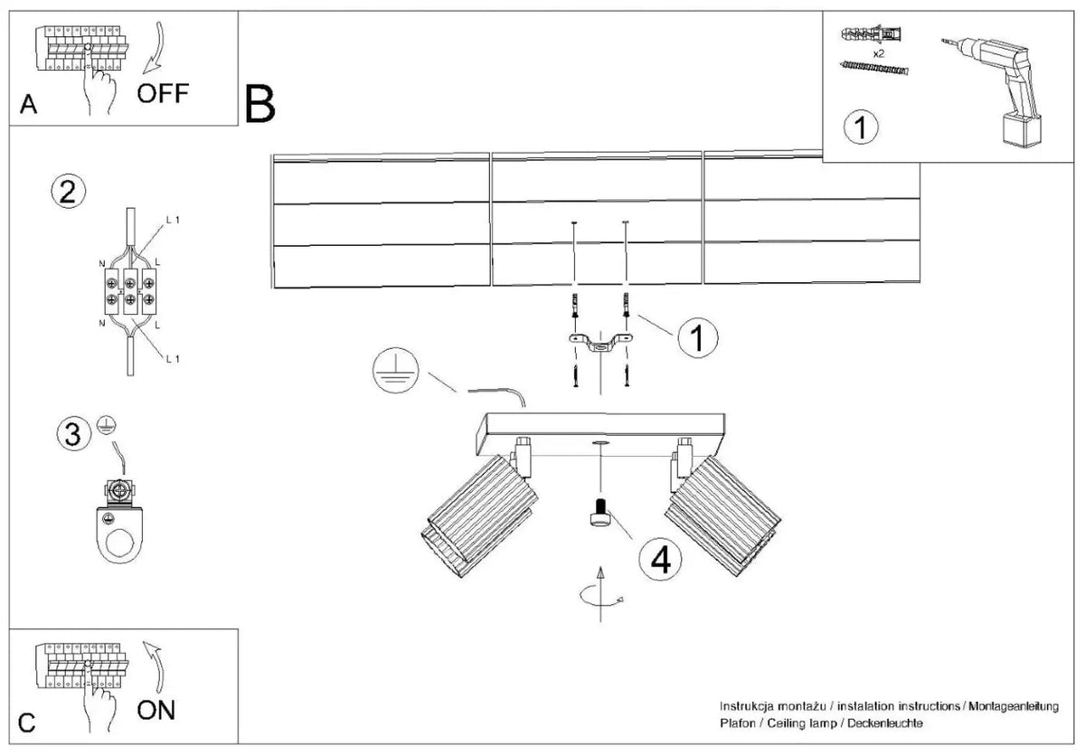 Plafonnier luminaire plafonnier blanc a quatre spots rainures design chic - blanc - Dalumea - vue 11