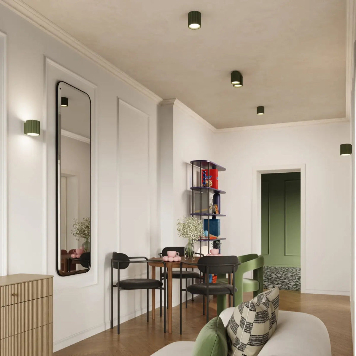 Plafonnier Cylindrique Compact Vert Olive - Dalumea - vue 8