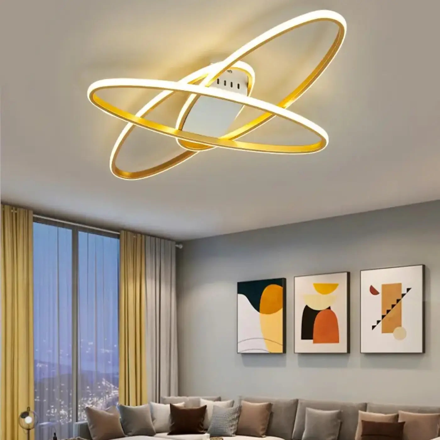 Plafonnier LED Anneaux Noir Doré - Dalumea - vue 6