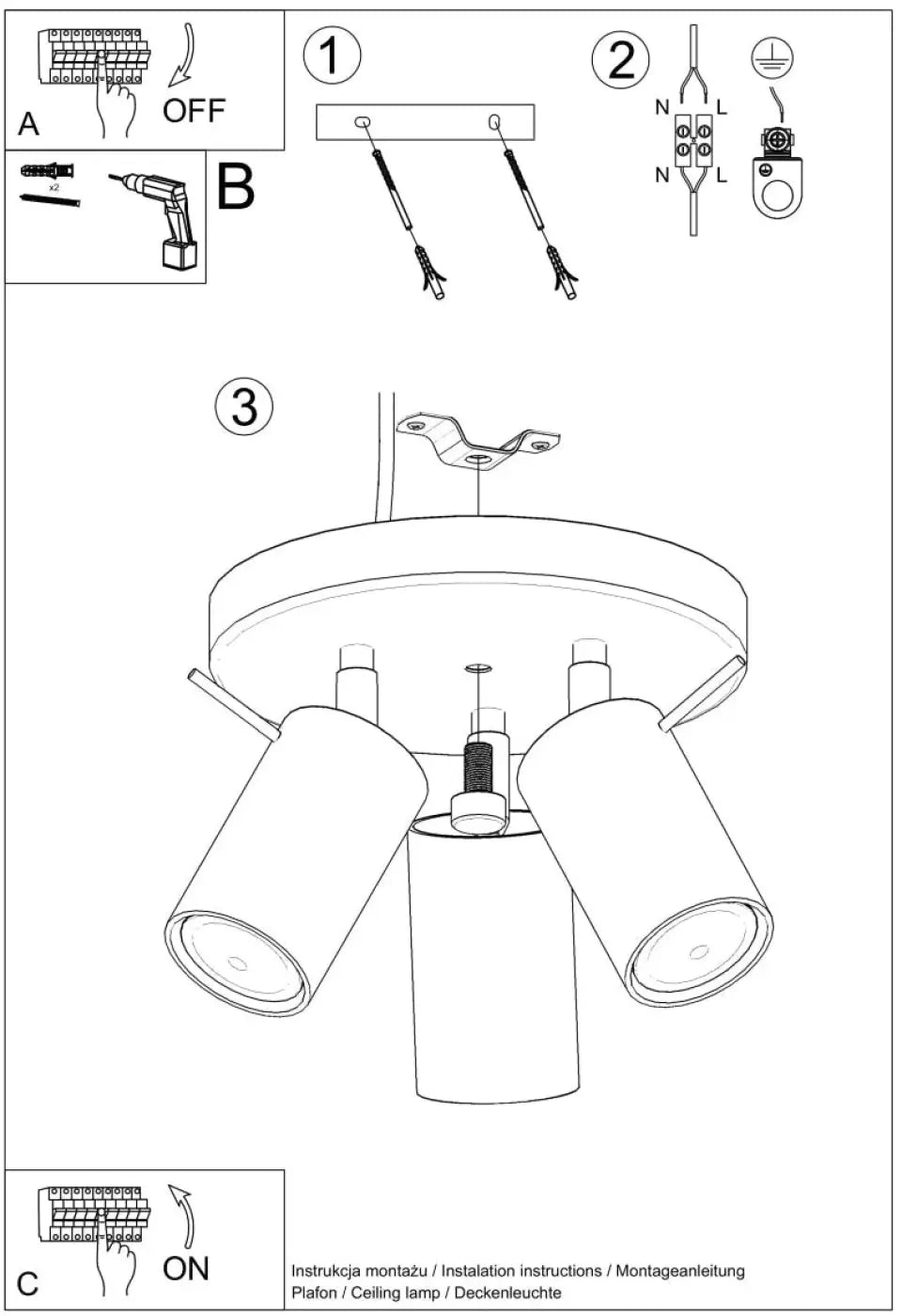 Plafonnier 3 Spots Orientables Base Ronde Blanc - Dalumea - vue 8