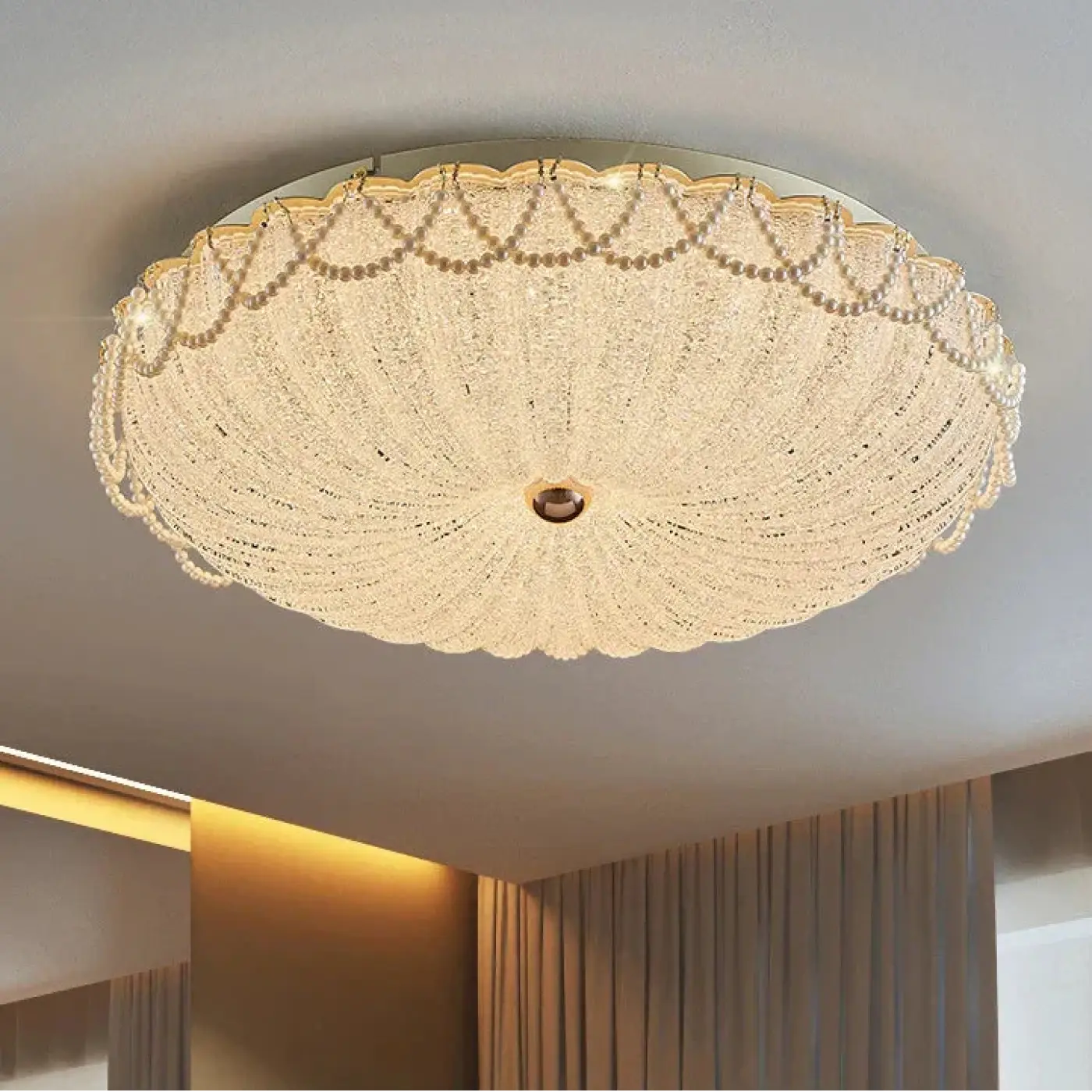 Plafonnier Cristal Doré Perles - Dalumea - vue 2