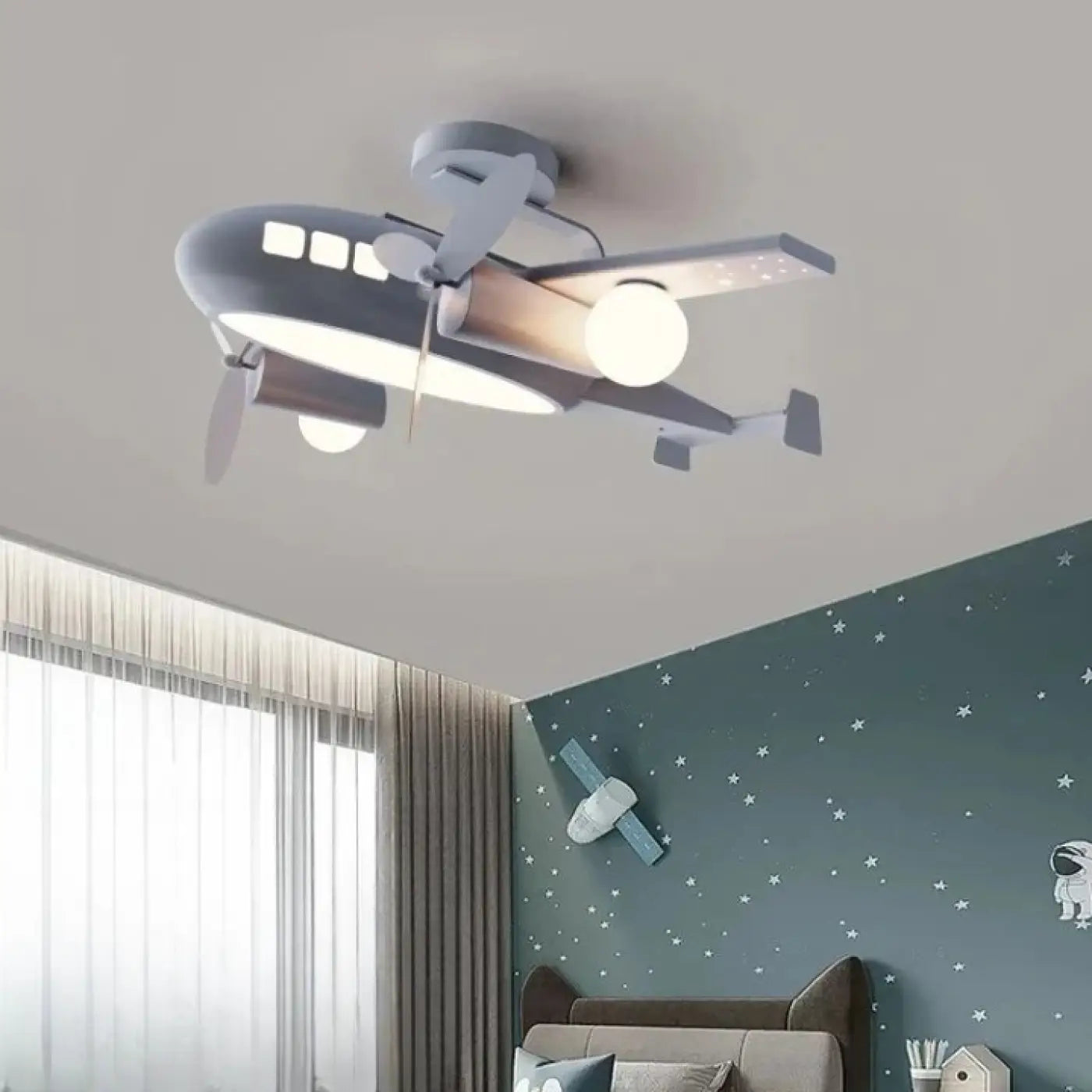 Plafonnier Avion Hublots Gris Chambre Enfant - Dalumea - vue 5