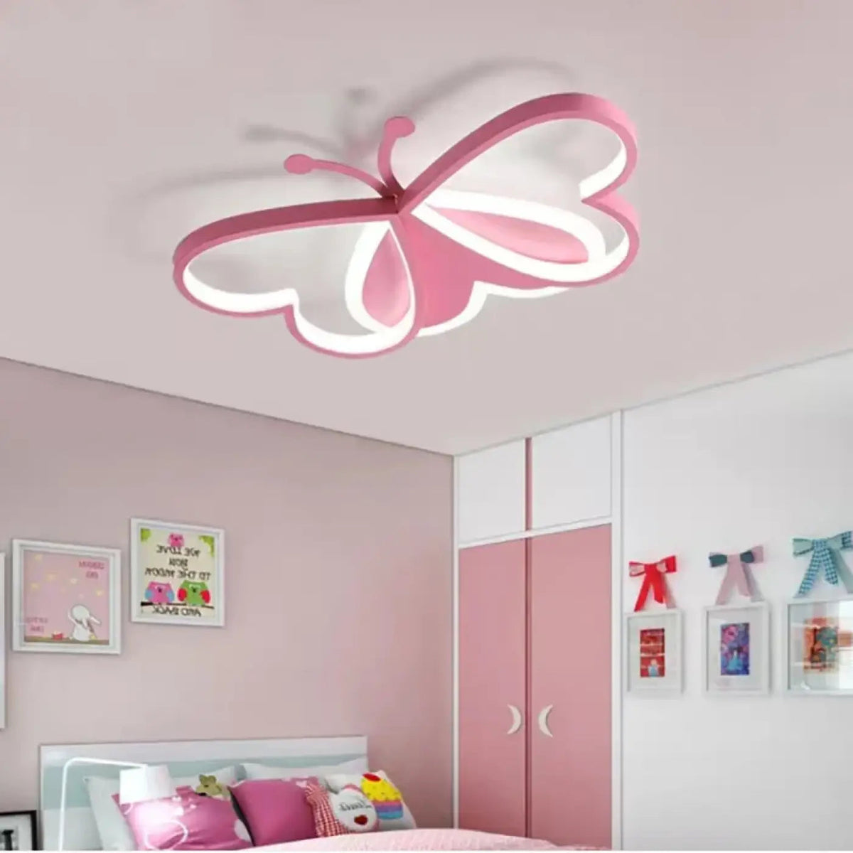 Plafonnier Papillon Rose LED Chambre Fille - Dalumea - vue 2