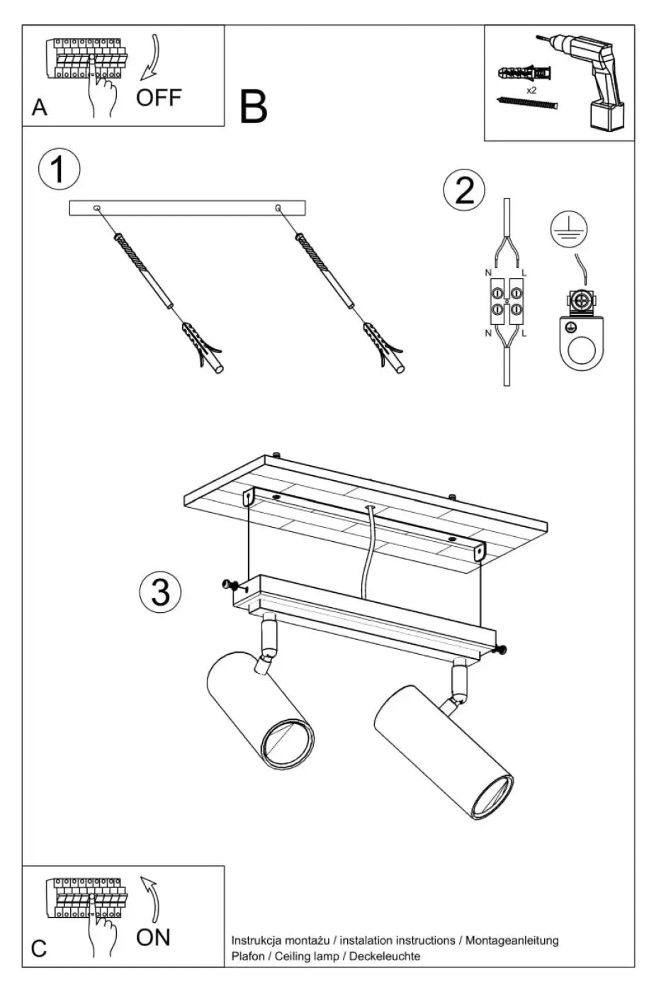 Plafonnier 2 Spots Orientables Noir - Dalumea - vue 8