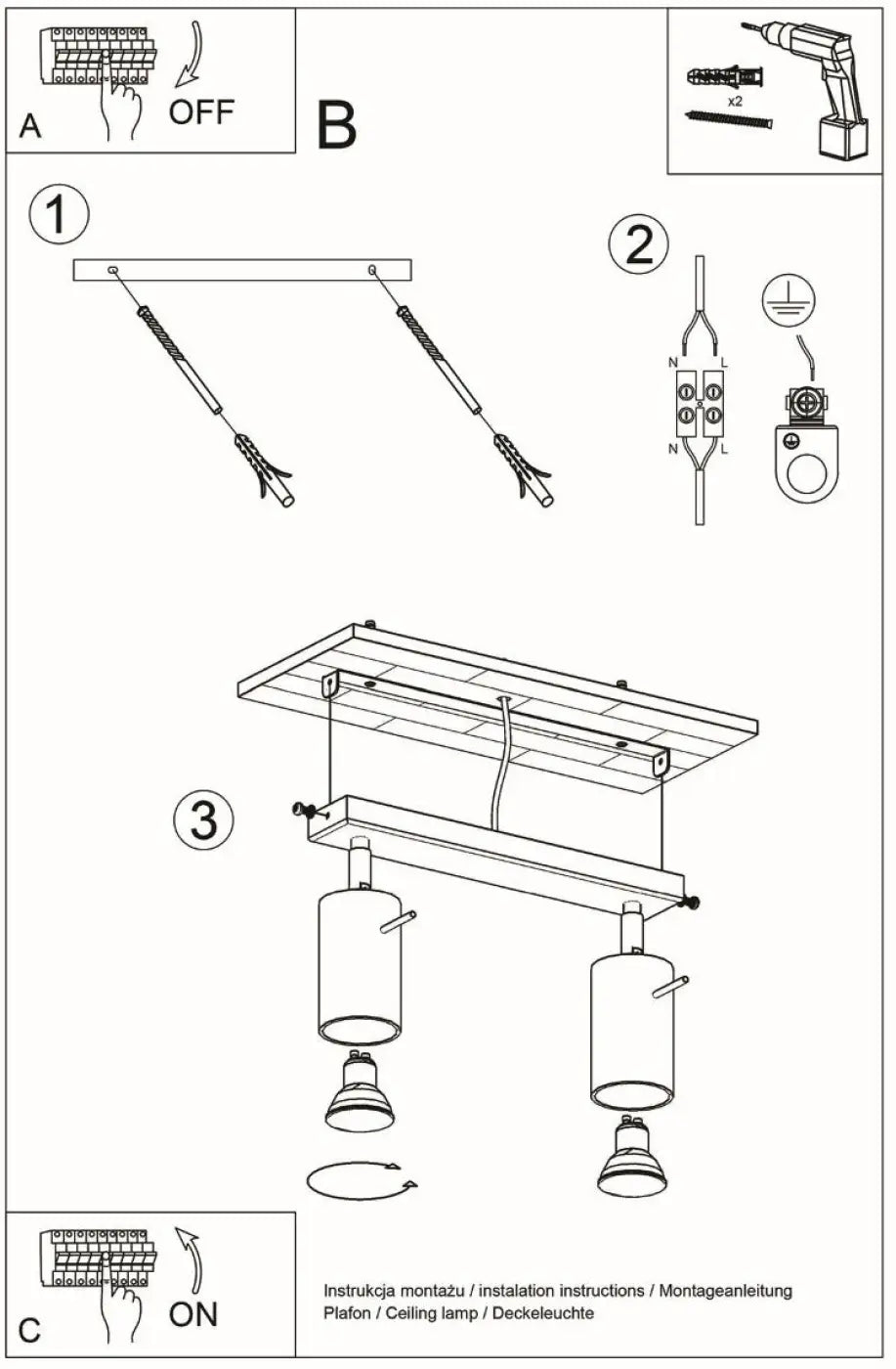 Plafonnier 2 Spots Orientables Gris - Dalumea - vue 7