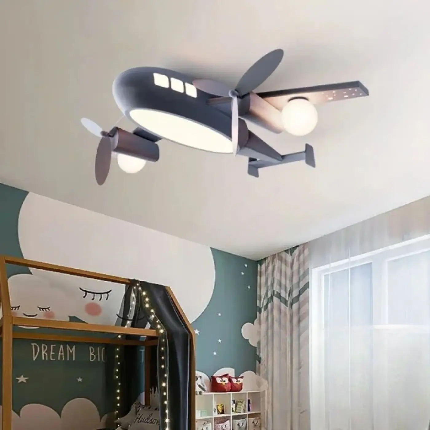 Plafonnier Avion Hublots Gris Chambre Enfant - Dalumea - vue 4