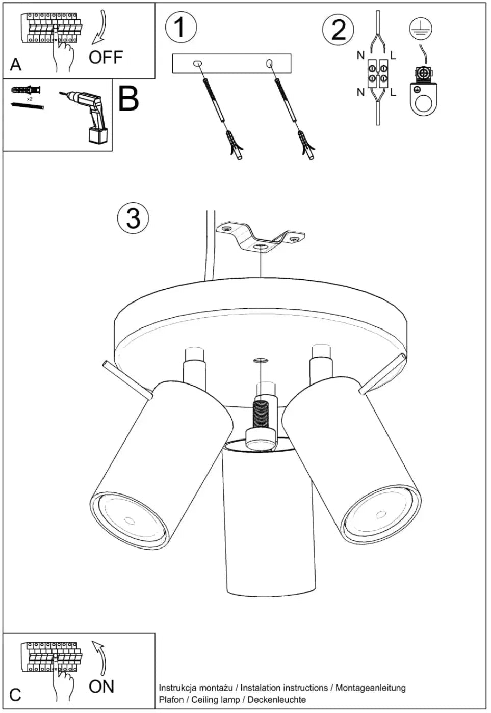 Plafonnier luminaire plafonnier cylindrique vert olive trois spots orientables - Dalumea - vue 12