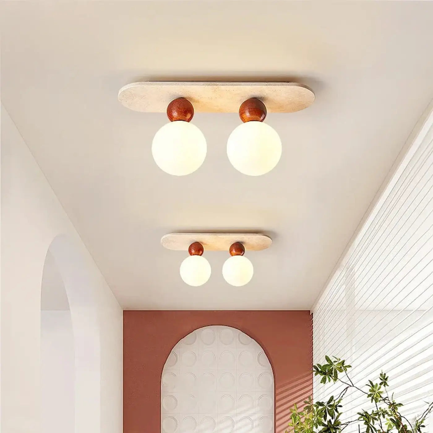 Plafonnier Sphères Béton Bois Design Minimaliste - Dalumea - vue 1