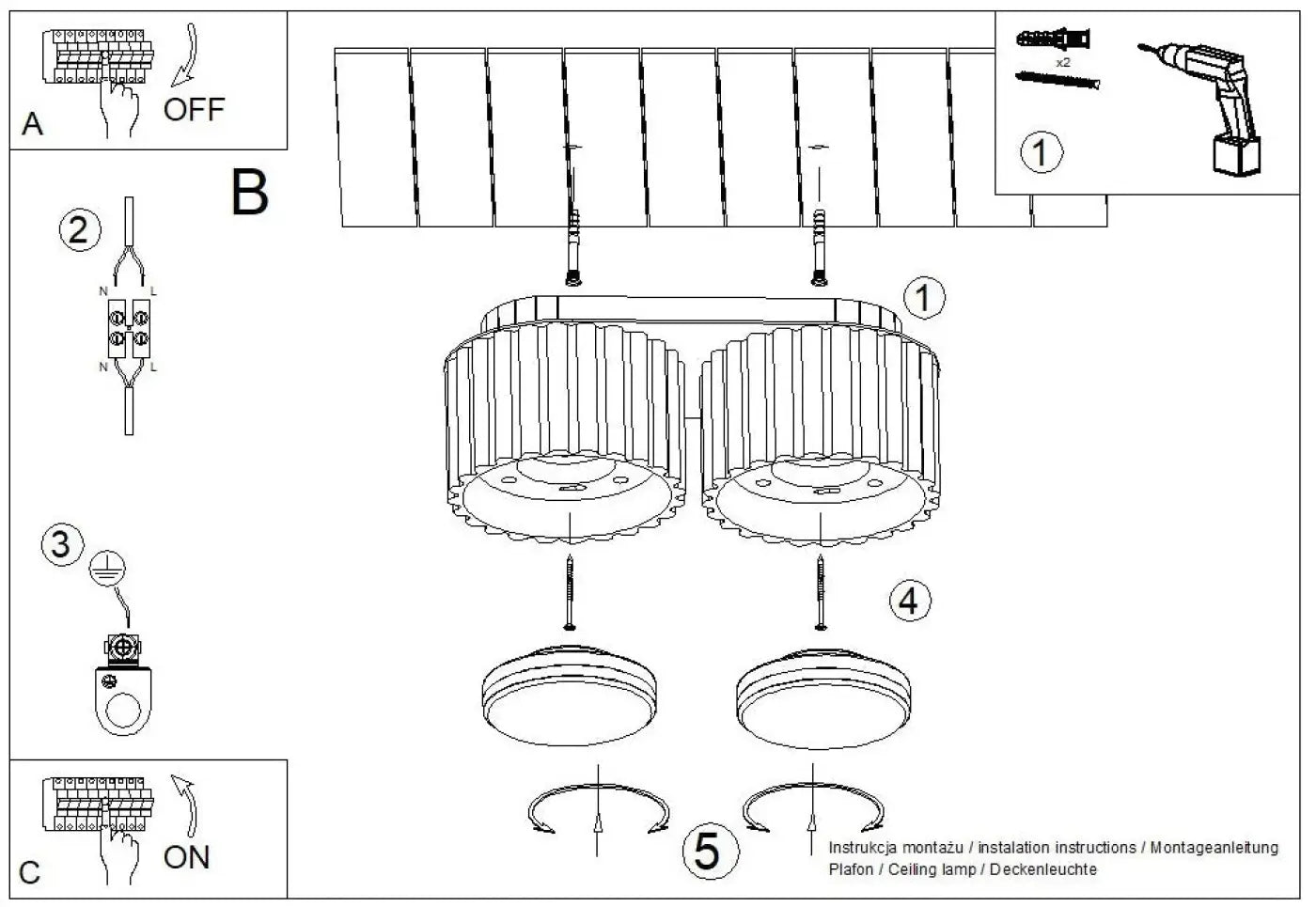 Plafonnier luminaire plafonnier double cylindre strie peach minimaliste - Dalumea - vue 11