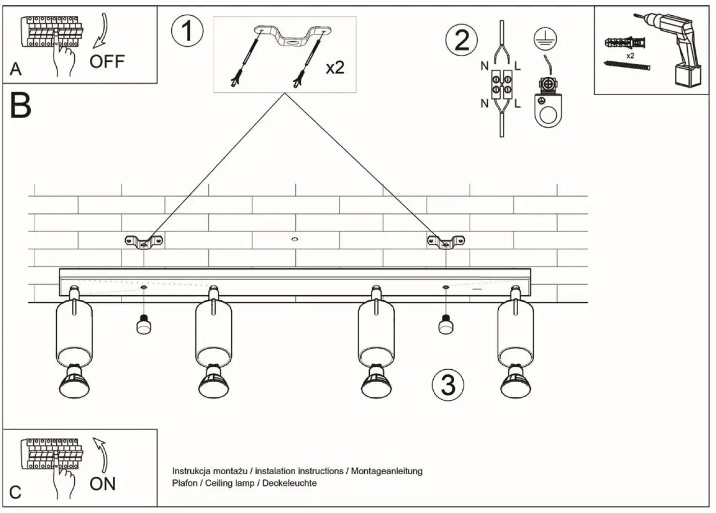 Plafonnier Rail 4 Spots Orientables Noir - Dalumea - vue 7