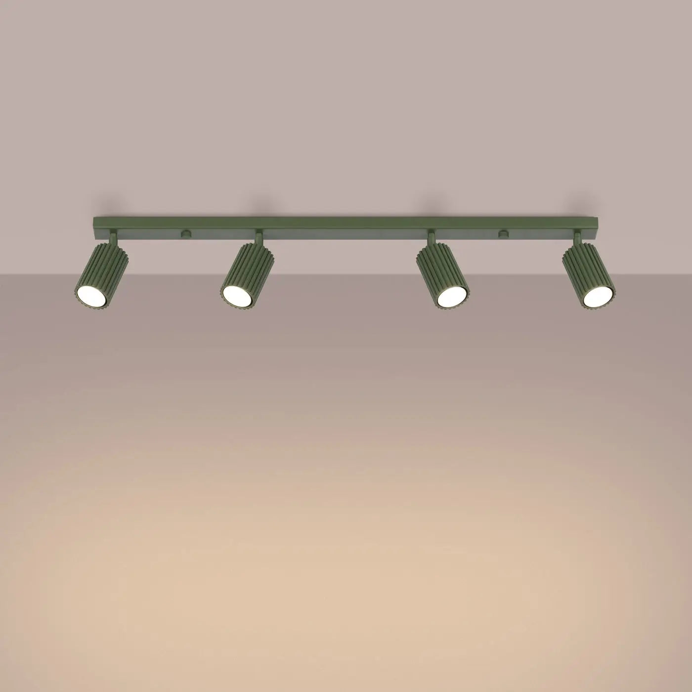 Plafonnier 4 Spots Orientables Cannelé Vert Olive - Dalumea - vue 1