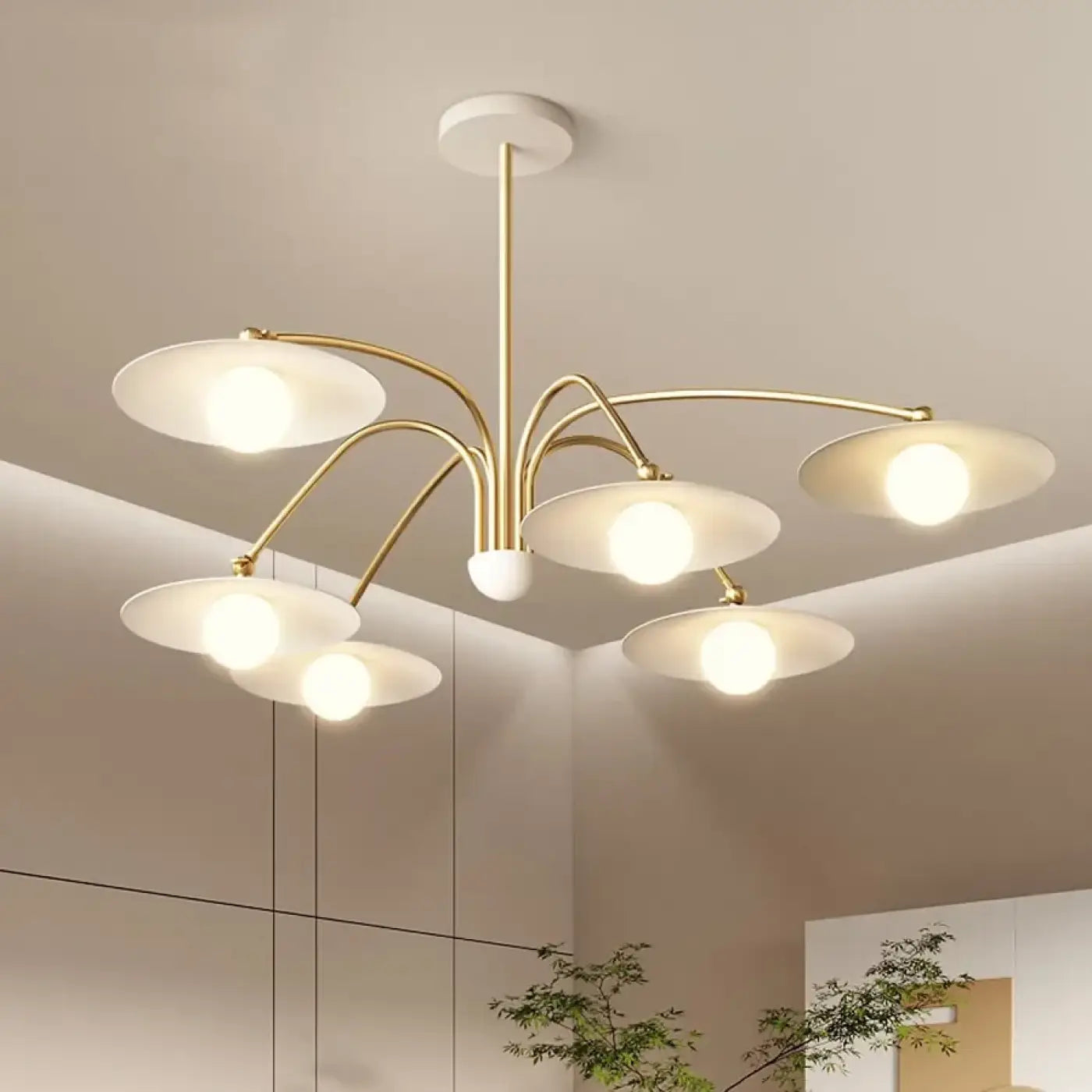 Plafonnier LED Art Déco Blanc Bras Dorés Pivotant - Dalumea - vue 2