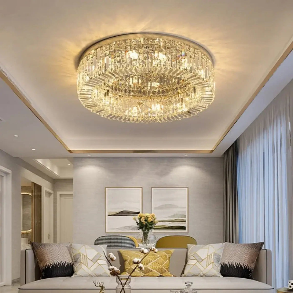 Plafonnier Cristal LED Rond Doré - Dalumea - vue 1