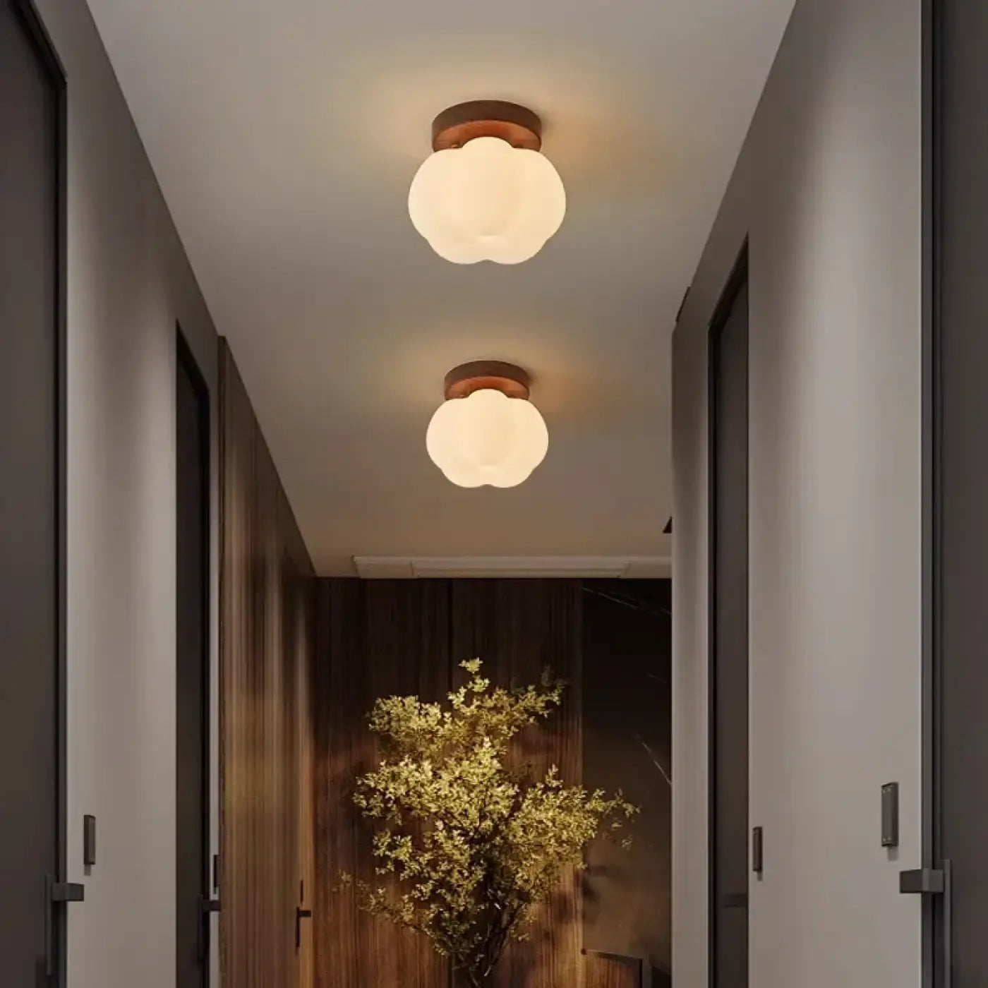 Plafonnier LED Fleur Verre Bois - Dalumea - vue 1